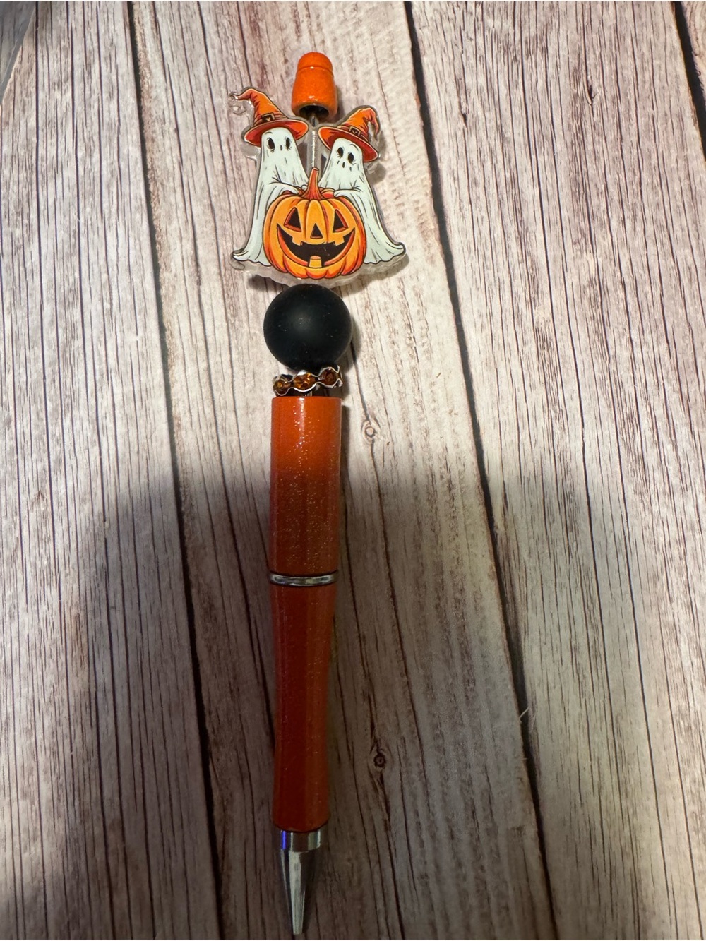Halloween Orange Glitter Ballpoint Pen with Pumpkin & Ghost Charm